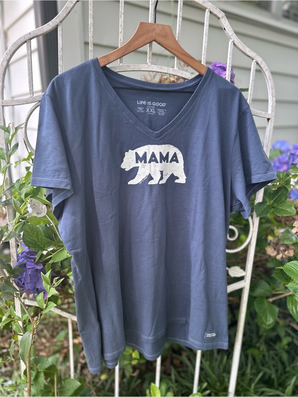 NWT LIFE IS GOOD v-neck crusher t shirt size XXL navy blue mama bear top tee